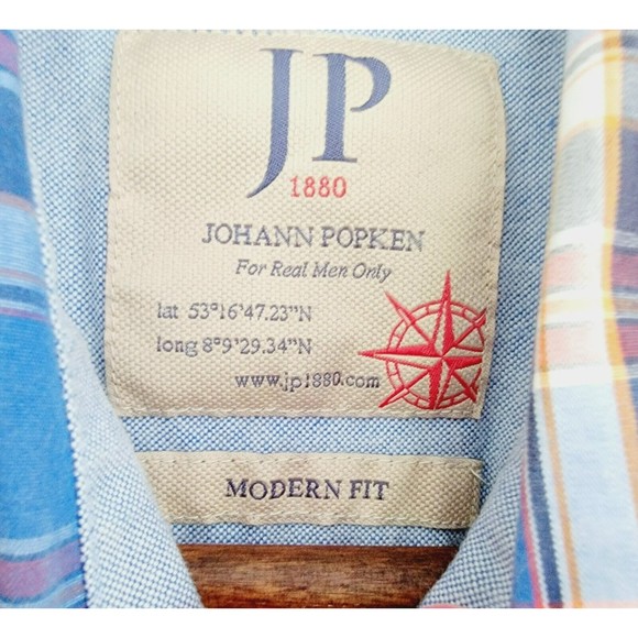 Johann Popken Men's Size Large 41/42 Button Up Plaid Shirt Modern Fit - Picture 4 of 10
